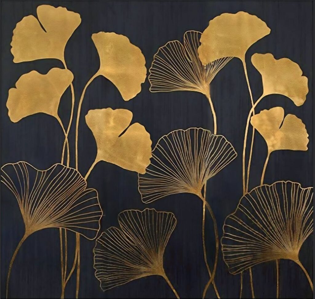Obraz tuszem i złotem interior art
