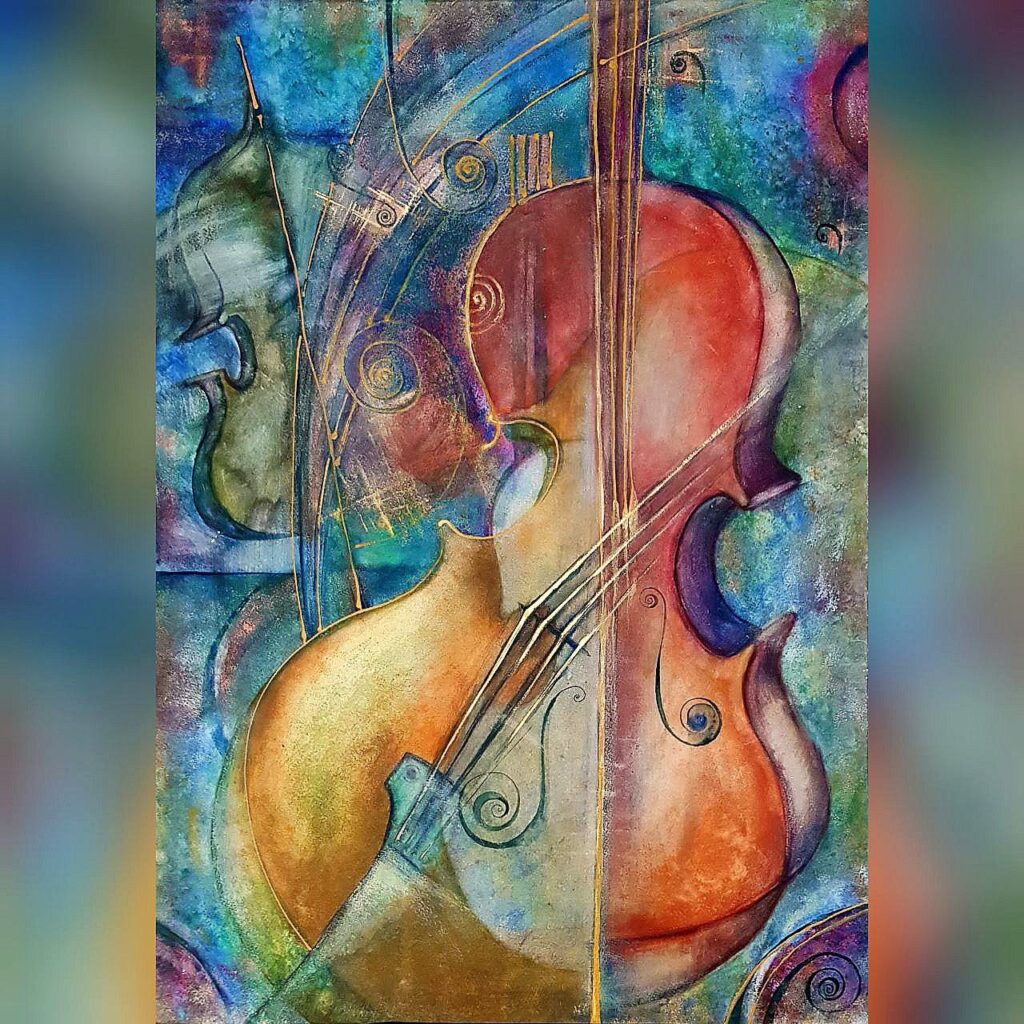 Obraz farbami złotem interior art