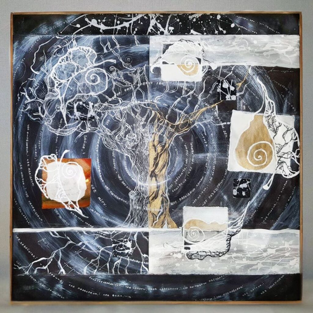 Obraz tuszem i złotem interior art